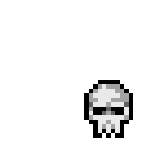Pixel-art icon of a death staff, a white skull