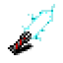 Pixel-art Stormbrand, a dark blade crackling with blue lightning